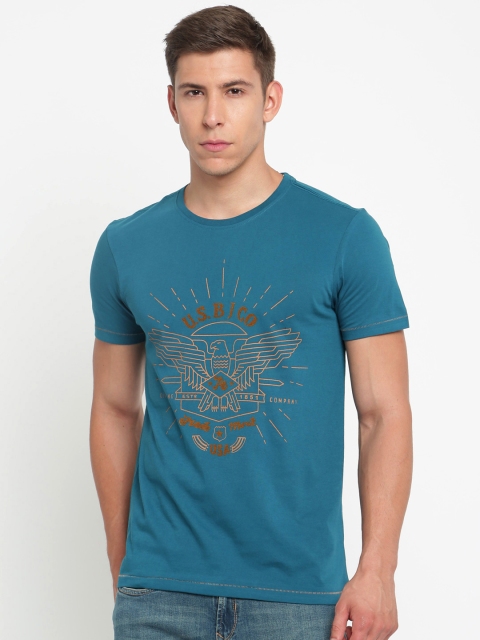 Arrow Blue Jean Co. Men Teal Blue Printed Round Neck T-shirt available at myntra for Rs.399
