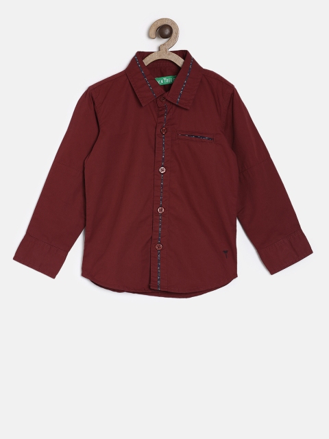 

Palm Tree Boys Maroon Regular Fit Solid Casual Shirt