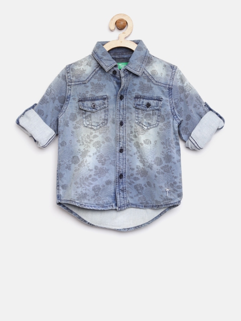

Palm Tree Boys Blue Regular Fit Printed Denim Shirt