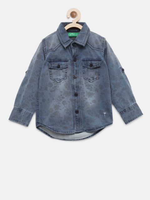 

Palm Tree Boys Blue Printed Denim Shirt