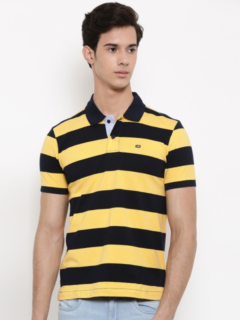 

Arrow Sport Men Yellow & Navy Striped Polo Collar T-shirt