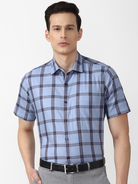 

Van Heusen Men Blue Cotton Windowpane Checks Checked Spread Collar Formal Shirt