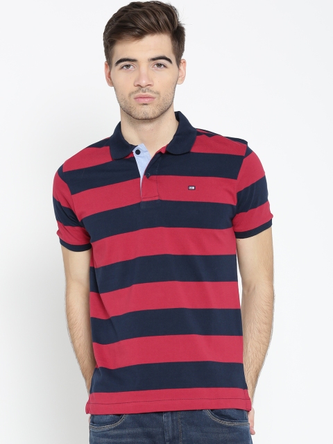 

Arrow Sport Men Red & Navy Striped Polo Collar T-shirt