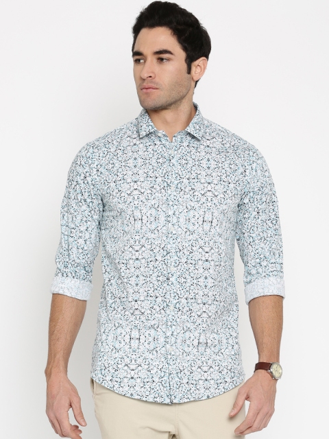 

Arrow New York Men White & Turquoise Blue Snug Fit Printed Casual Shirt