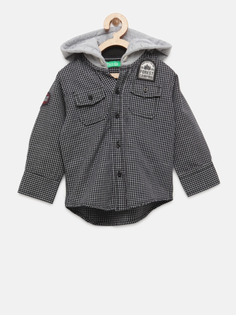 

Palm Tree Boys Black & Grey Checked Hooded Shirt