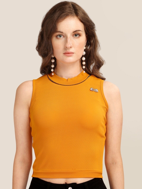

Prettify Womens Orange Sleeveless Crop Top