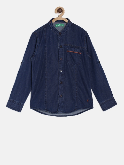 

Palm Tree Boys Blue CR JIM Regular Fit Solid Casual Denim Shirt