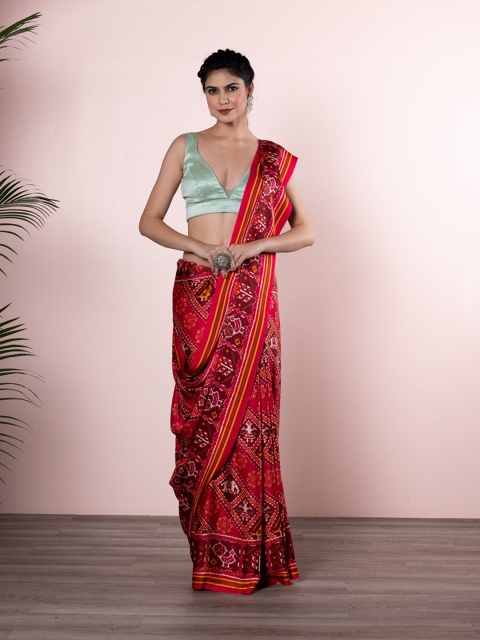 

BEATITUDE Red & Magenta Ethnic Motifs Silk Blend Saree