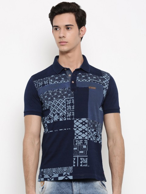 

Arrow Blue Jean Co. Men Blue Printed Polo Collar T-shirt