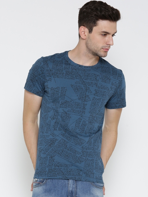 

Arrow Blue Jean Co. Men Teal Blue Printed Round Neck T-shirt