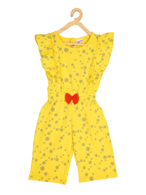 

POMY & JINNY Girls Yellow Printed Capri Jumpsuit with Ruffles