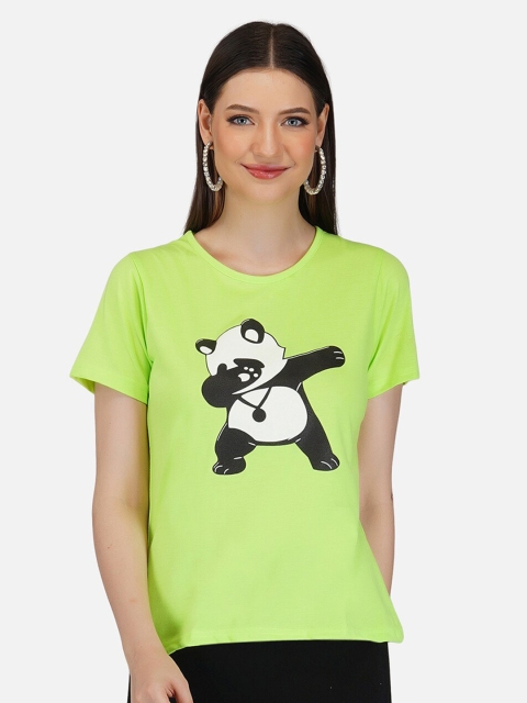 

BASE 41 Women Fluorescent Green Printed Applique Slim Fit T-shirt
