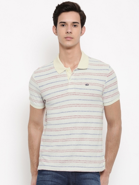 

Arrow Sport Men Off-White & Blue Striped Polo Collar Sustainable T-shirt