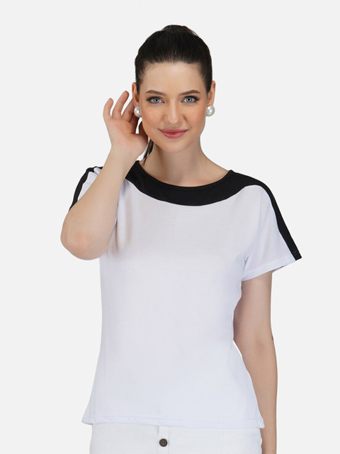 

BASE 41 Women White Extended Sleeves Slim Fit T-shirt