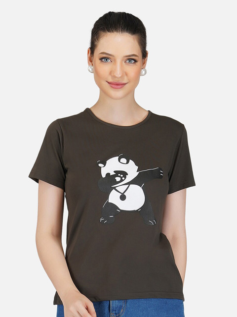 

BASE 41 Women Olive Green Printed Slim Fit T-shirt