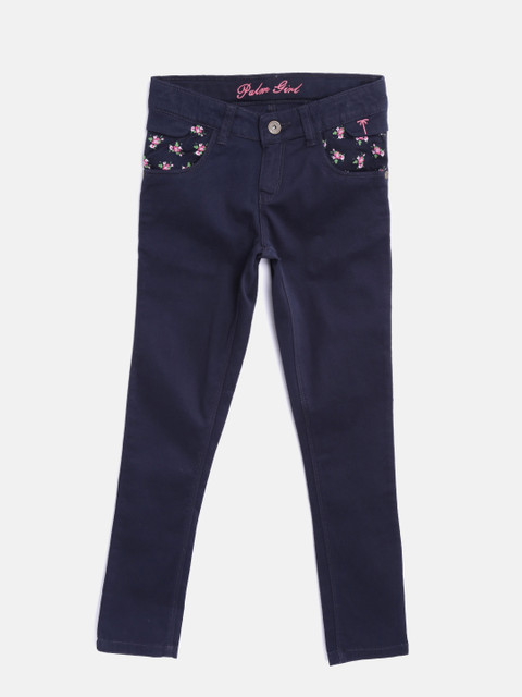 

Palm Tree Girls Navy Solid Trousers, Navy blue