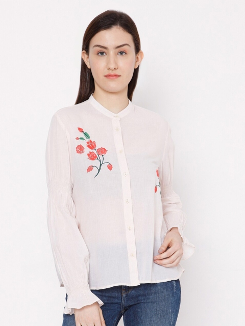 

SPYKAR Women White Slim Fit Floral Printed Casual Shirt