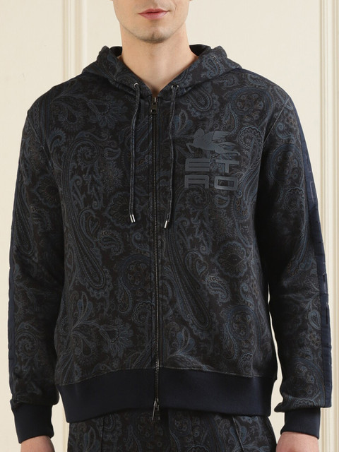 

ETRO Men Navy Blue Printed Hooded Sweatshirt