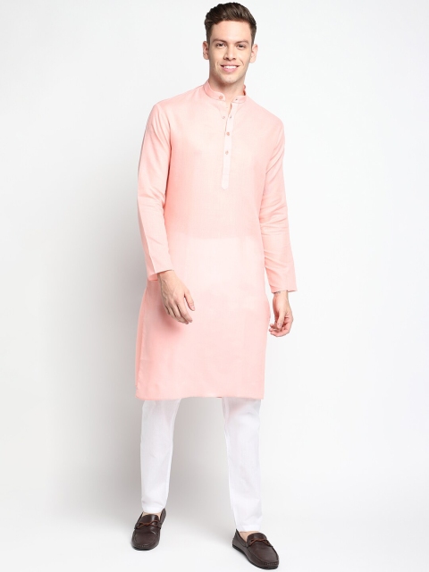 

DEVOILER Men Pink Solid Cotton Straight Kurta with Pyjamas
