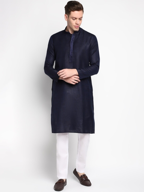 

DEVOILER Men Navy Blue Self Design Kurta with Pyjamas