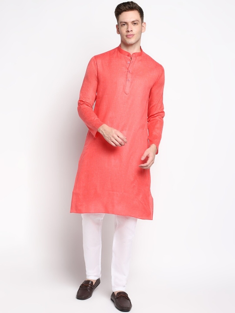 

DEVOILER Men Red Solid Cotton Blend Kurta Set