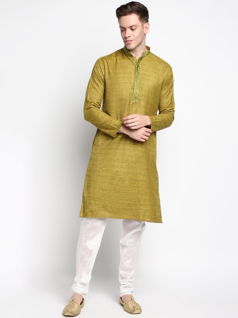 

DEVOILER Men Yellow Layered Kurta with Pyjamas