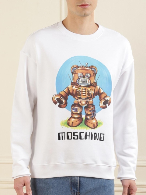 

MOSCHINO COUTURE Men White Robo Teddy Printed Cotton Sweatshirt