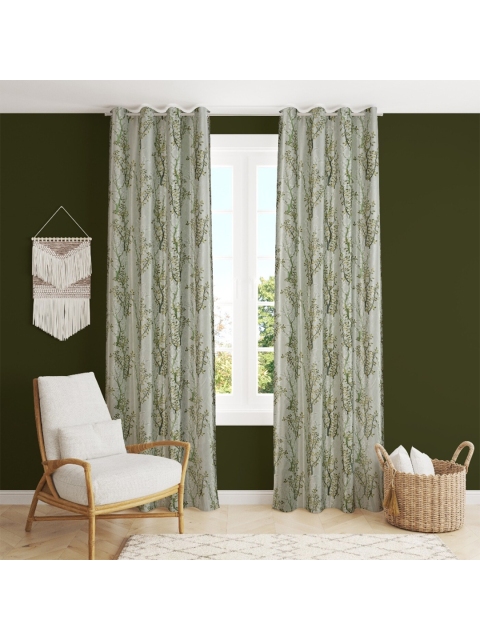

MULTITEX Green & Grey Set of 2 Floral Window Curtain