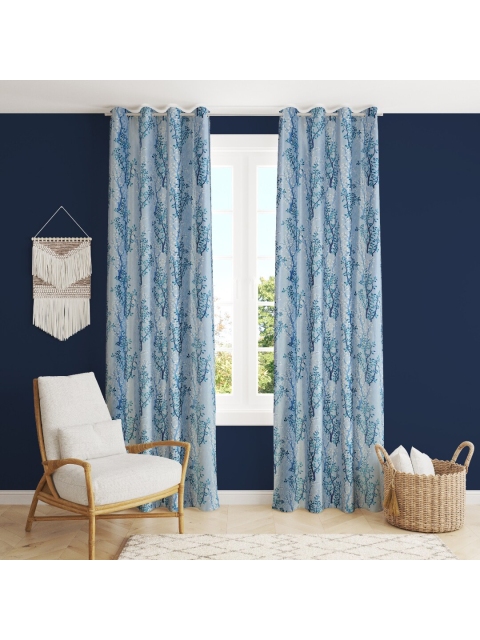 

MULTITEX Blue Set of 2 Floral Door Curtain