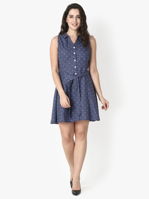 

Again fashions Blue Belted Shirt Dress