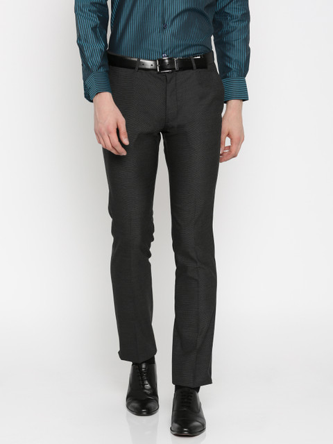

Arrow New York Men Black Slim Fit Self-Design Trousers