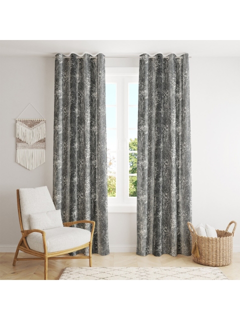 

MULTITEX Grey & White Set of 2 Floral Window Curtain