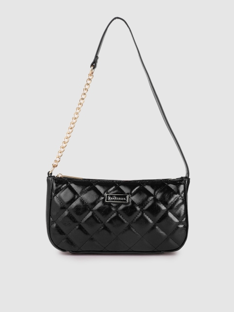 

Van Heusen Black Textured PU Regular Structured Baguette Handbag with Quilted Detail