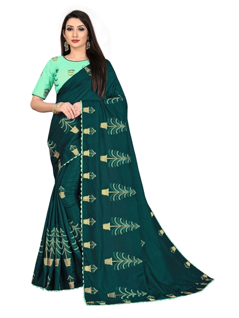 

eshami Green Floral Embroidered Pure Cotton Saree