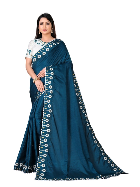 

eshami Blue & White Pure Cotton Embroidered Saree