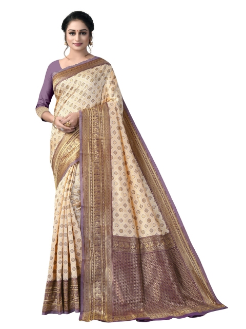 

eshami Cream-Coloured & Gold-Toned Pure Cotton Saree