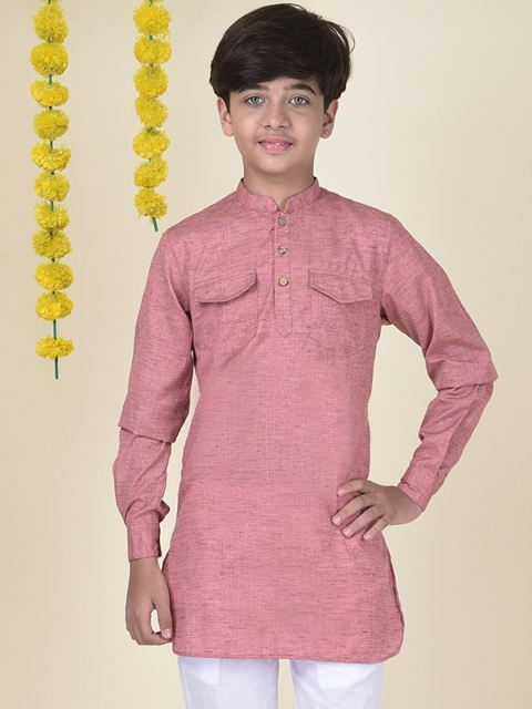 

YK Boys Pink Solid Jacquard Kurta