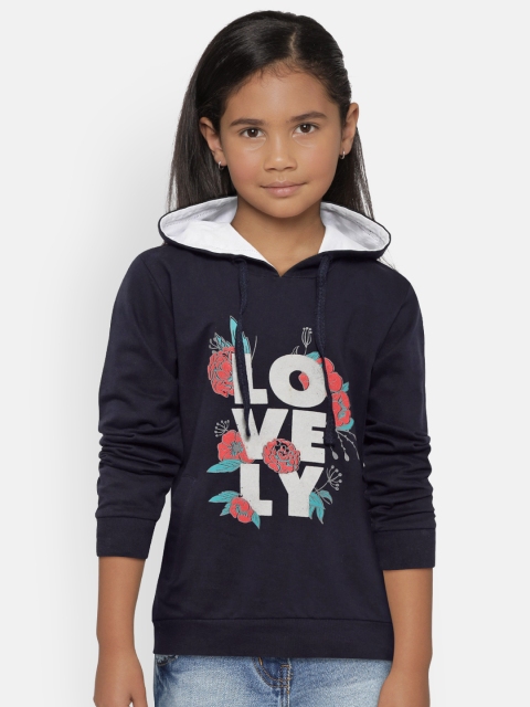 

Palm Tree Girls Navy Blue Printed Hooded Sweatshirt
