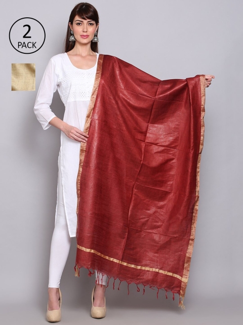 

Miaz Lifestyle Maroon Beige & Gold-Toned Art Silk Dupatta