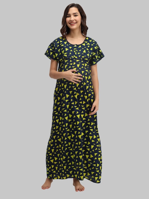 

Shararat Maternity Yellow Printed Maxi Nightdress