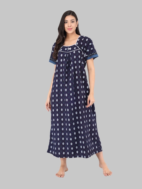 

Shararat Navy Blue Printed Maxi Nightdress