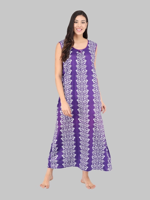 

Shararat Purple Printed Maxi Nightdress