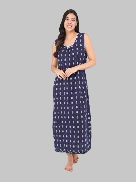 

Shararat Navy Blue Printed Maxi Nightdress