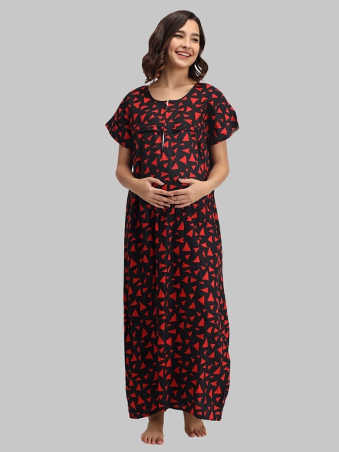 

Shararat Maternity Red Printed Maxi Nightdress