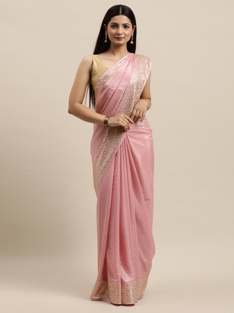 

MOHEY Pink Ethnic Motifs Sequinned Saree