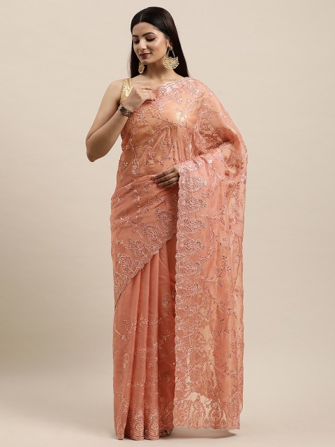 

MOHEY Pink Floral Organza Saree