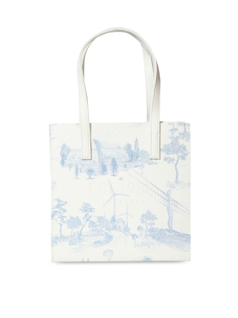 Ted Baker White Printed Shopper Tote Bag with Cut Work