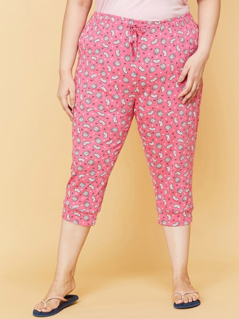 

max Women Plus Size Pink & Grey Printed Pure Cotton Lounge Capris