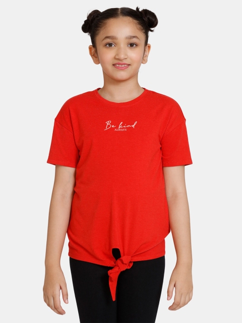 

Zivame Girls Red Typography Printed Tie-Up Top