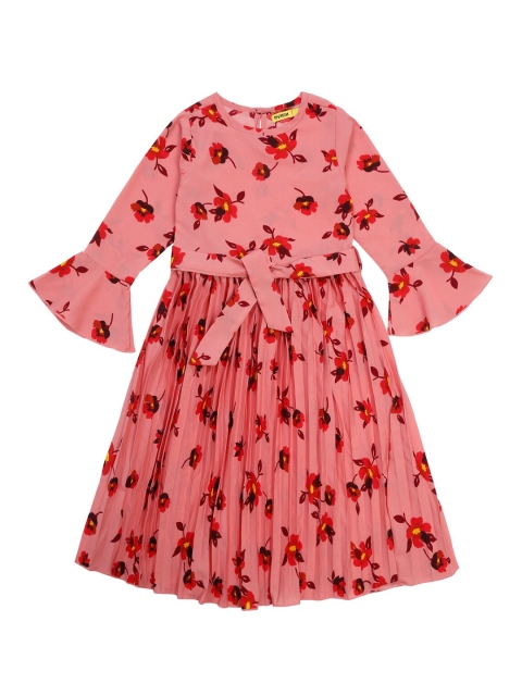 

NYNSH- PlusS Kids Girls Coral & Red Floral Printed Bell Sleeves Dress